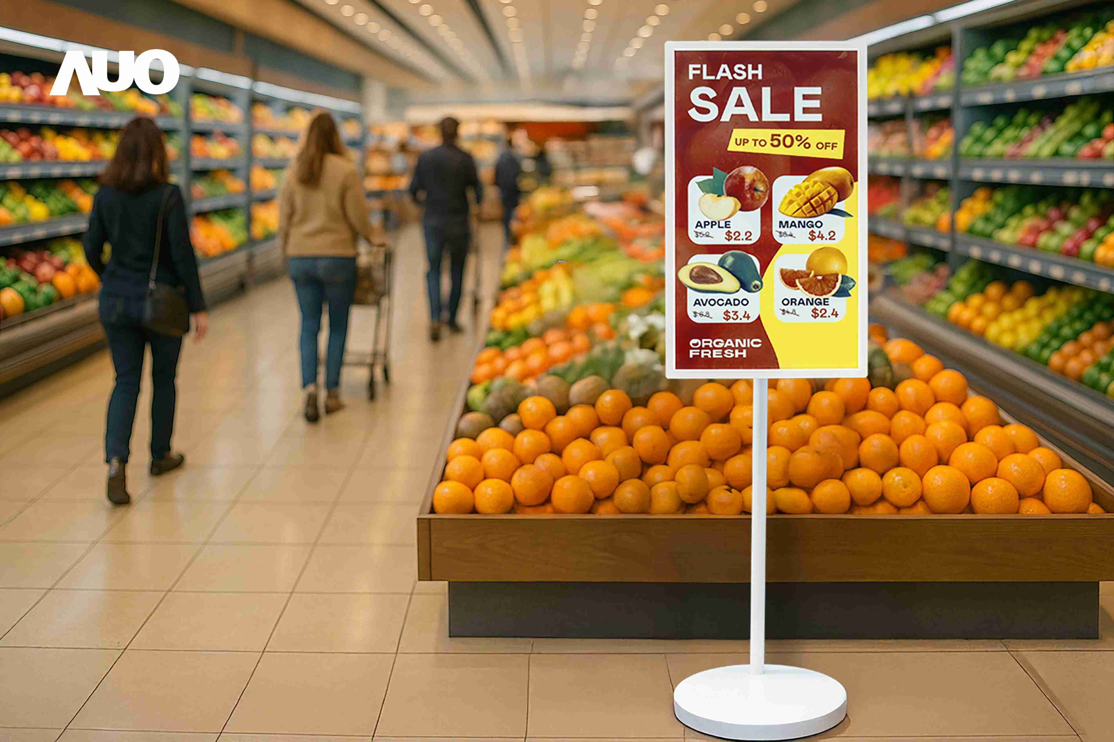 达擎首亮相低功耗、、、全彩的〝aecoPost电子纸解决方案〞，，，，仅在更新画面时需要微量的电力驱动，，无需布建电线的便捷设计，，使其可灵活应用、、随意置放，，并可透过云端或行动装置app，，轻松管理及排程广告内容，，，，晋升店头营销利器。。。