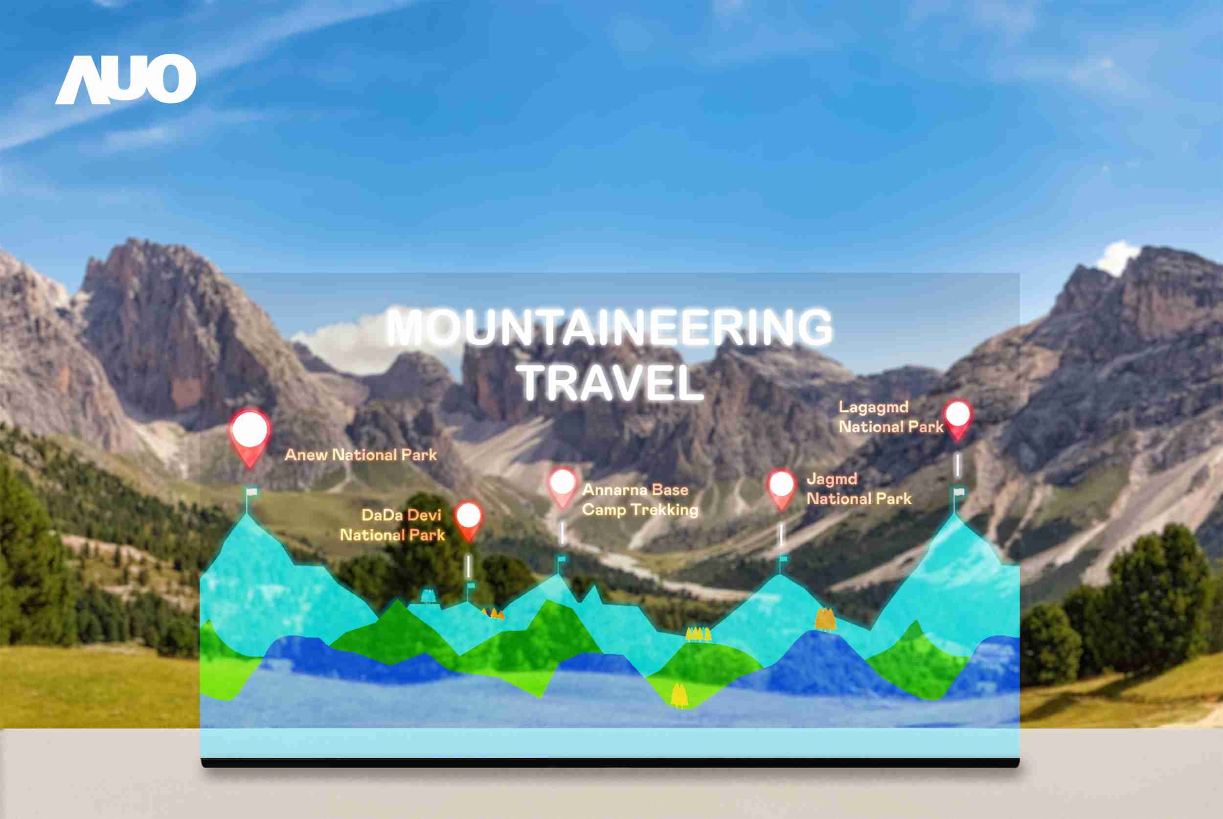 彩霸王展示全球单片尺寸最大(*)42吋透明Micro LED显示器拼接而成的〝64吋透明Micro LED显示器〞，，，具备高透明度、、、、1,000 nits高亮度、、、、广色域、、、、采用三边无边框的无缝拼接等多重特色，，，呈现超高清、、、、细腻画质而不遮挡后方视觉，，，，满足层峰需求，，可广泛运用于零售、、、艺术展览或商业空间等场域